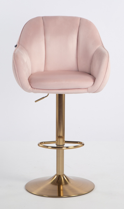 HR2055W Scaun Roz Pudra din Catifea cu Bază Aurie
