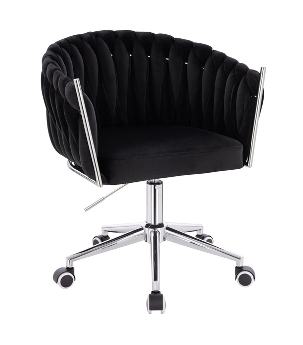 HR750K Scaun Neagră din Catifea cu Bază Cromata