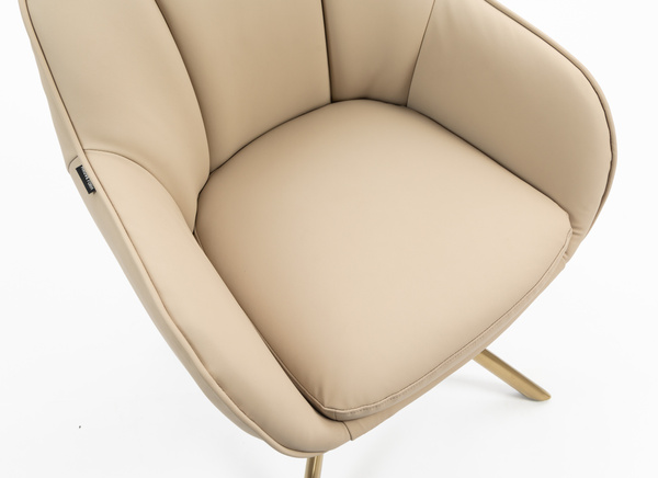 HR2055 BAZĂ STEA Scaun Crem din Piele Ecologica cu Bază Aurie