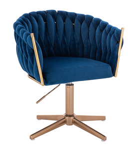 HR750CROSS Scaun Bleumarin din Catifea cu Bază Aurie