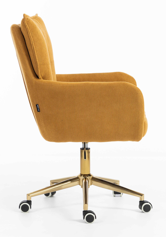 HR250K Scaun Catifea Reiată Premium Ruloare Curry Galben Bază Aurie