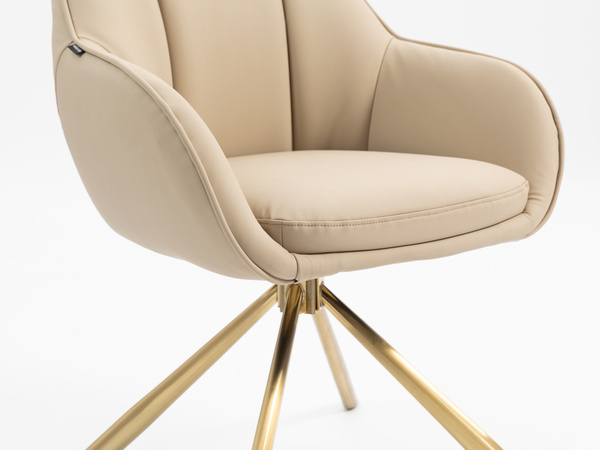 HR2055 BAZĂ STEA Scaun Crem din Piele Ecologica cu Bază Aurie