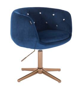 HR333CCROSS Scaun Catifea Bleumarin cu Bază Aurie