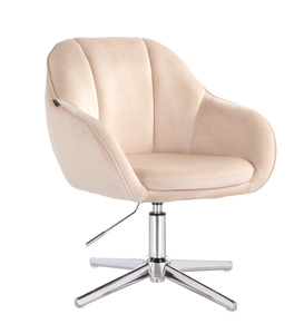 HR2055CROSS Scaun Crem din Catifea cu Bază Cromata