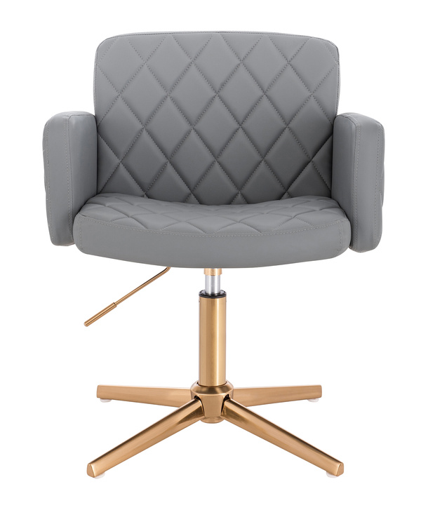 HR802CROSS Scaun Gri din Piele Ecologica cu Bază Aurie