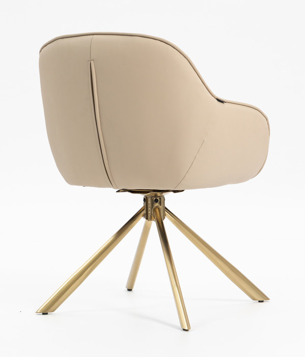 HR2055 BAZĂ STEA Scaun Crem din Piele Ecologica cu Bază Aurie
