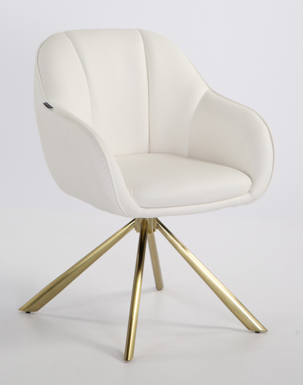 HR2055N Scaun Alb din Piele Ecologica cu Bază Aurie