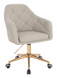 HR831K Scaun Ecru Piele Ecologica Premium Soft cu Bază Aurie