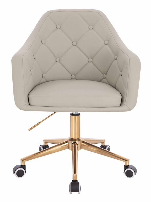 HR831K Scaun Ecru Piele Ecologica Premium Soft cu Bază Aurie