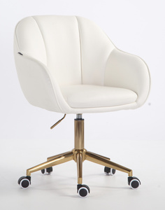 HR2055K Scaun Alb din Piele Ecologica cu Bază Aurie