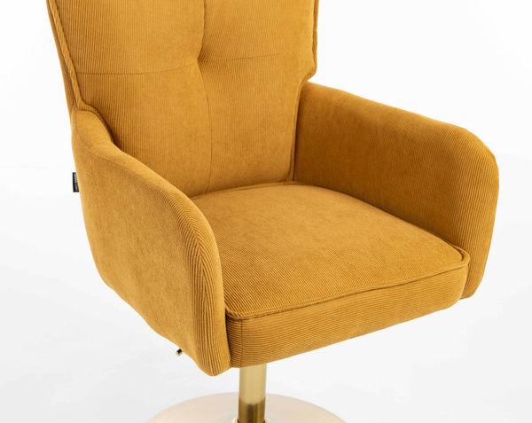 HR250N Scaun Catifea Reiată Premium Ruloare Curry Galben Bază Aurie