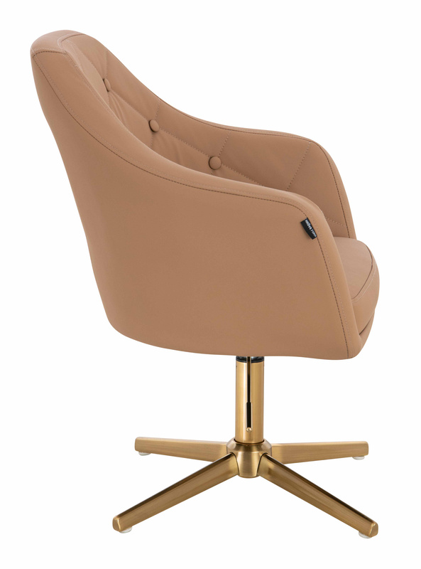 HR831CROSS Scaun Caramel Piele Ecologica Premium Soft cu Bază Aurie