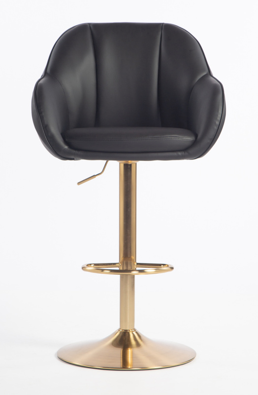 HR2055W Scaun Neagră din Piele Ecologica cu Bază Aurie