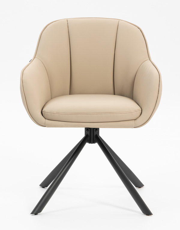 HR2055 BAZĂ STEA Scaun Crem din Piele Ecologica cu Bază Neagră