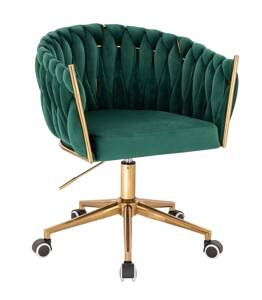 HR750K Scaun Verde din Catifea cu Bază Aurie