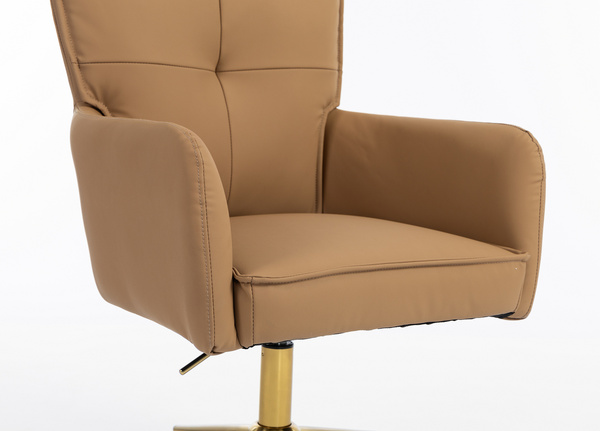 HR250K Scaun Piele Ecologică Premium Soft Culoare Caramel Bază Aurie