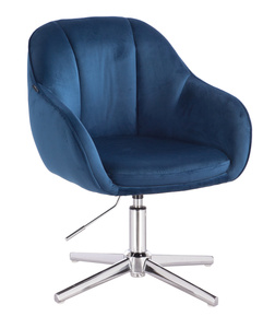 HR2055CROSS Scaun Bleumarin din Catifea cu Bază Cromata