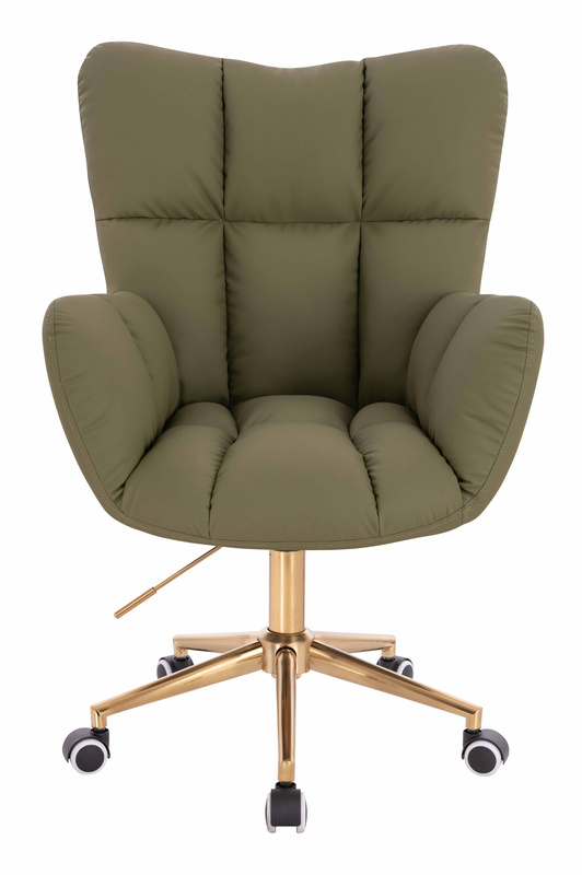 HR650K Scaun Khaki Piele Ecologica Premium Soft cu Bază Aurie