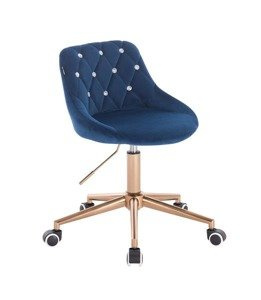 HR1054CK Scaun Bleumarin Catifea cu Bază Aurie