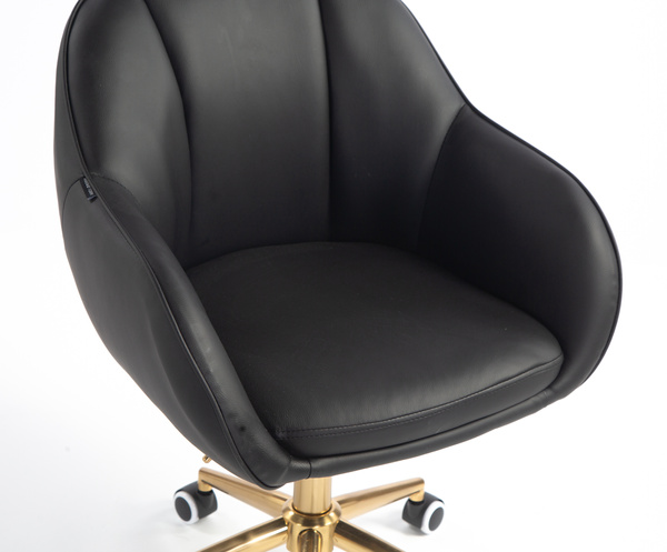 HR2055K Scaun Neagră din Piele Ecologica cu Bază Aurie