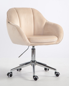 HR2055K Scaun Crem din Catifea cu Bază Cromata