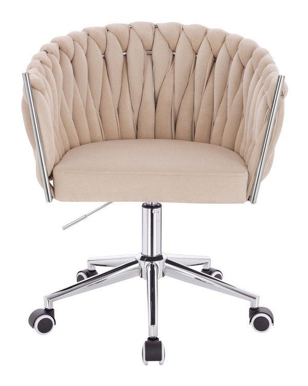 HR750K Scaun Crem din Catifea cu Bază Cromata