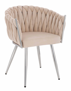 HR750 Scaun cu picioare Cromata Crem din Catifea
