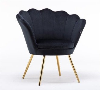 Fotoliu FREY Negru din Catifea cu Picioare Aurii
