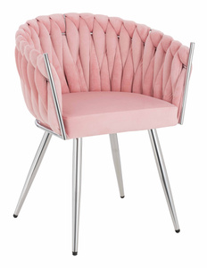 HR750 Scaun cu picioare Cromata Roz Pudra din Catifea