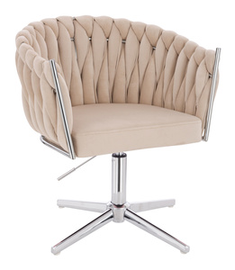 HR750CROSS Scaun Crem din Catifea cu Bază Cromata