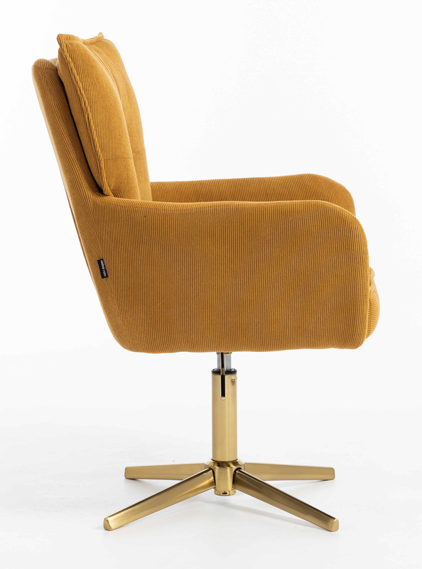 HR250CROSS Scaun Catifea Reiată Premium Ruloare Curry Galben Bază Aurie