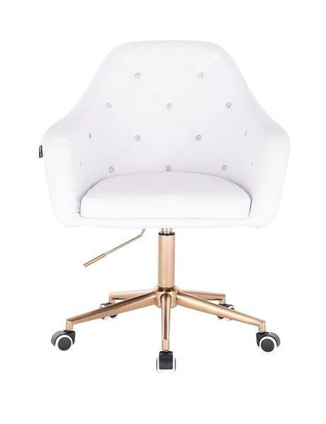 HR830K Scaun Alb de Piele cu Bază Aurie