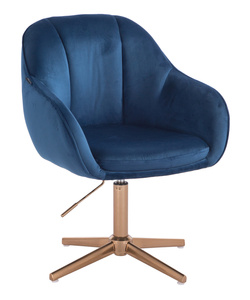 HR2055CROSS Scaun Bleumarin din Catifea cu Bază Aurie