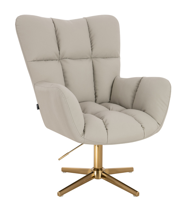 HR650CROSS Scaun Ecru Piele Ecologica Premium Soft cu Bază Aurie