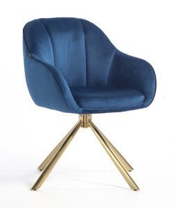 HR2055 BAZĂ STEA Scaun Bleumarin din Catifea cu Bază Aurie