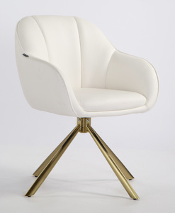HR2055N Scaun Alb din Piele Ecologica cu Bază Aurie