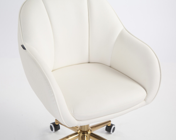 HR2055K Scaun Alb din Piele Ecologica cu Bază Aurie