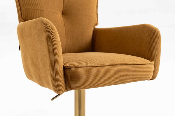 HR250W Scaun Catifea Reiată Premium Ruloare Curry Galben Bază Aurie