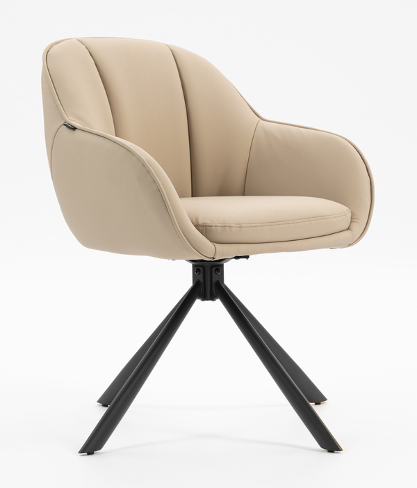 HR2055 BAZĂ STEA Scaun Crem din Piele Ecologica cu Bază Neagră