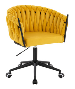 HR750K Scaun Galbenă din Catifea cu Bază Neagră