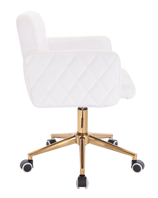 HC802K Scaun Alb din Piele Ecologica cu Bază Aurie