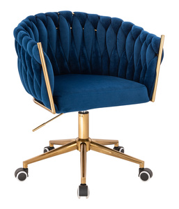 HR750K Scaun Bleumarin din Catifea cu Bază Aurie