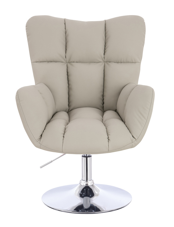 HR650N Scaun Ecru Piele Ecologica Premium Soft cu Bază Cromata