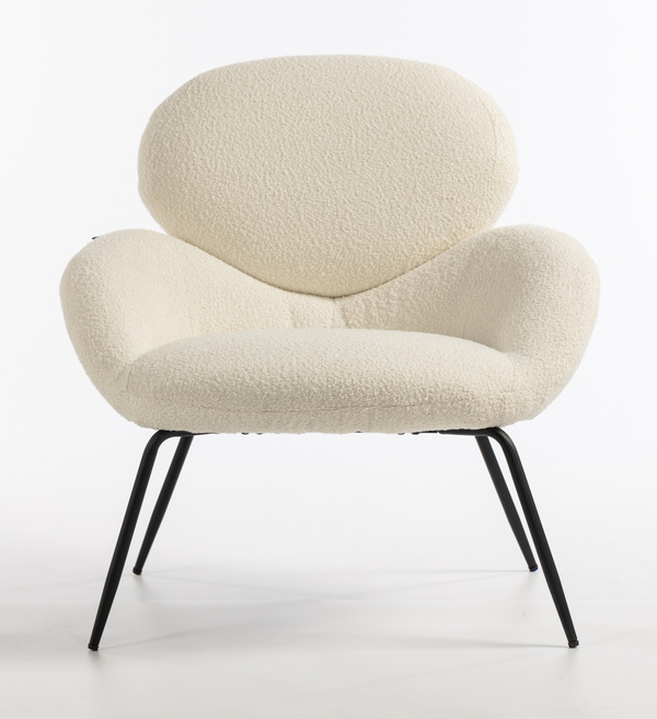 HR2045 Scaun Crem Boucle cu Bază Neagră