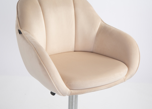 HR2055W Scaun Crem din Catifea cu Bază Cromata