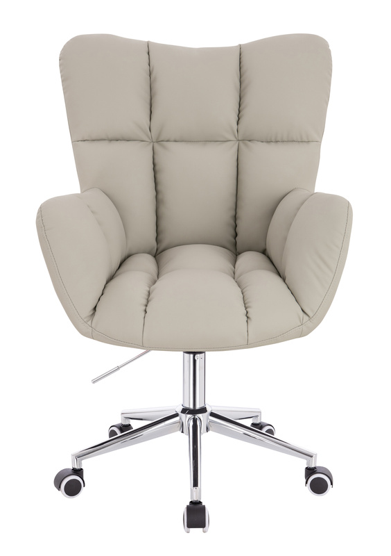 HR650K Scaun Ecru Piele Ecologica Premium Soft cu Bază Cromata