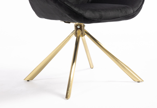 HR350 BAZĂ STEA Scaun Neagră din Catifea Bază Aurie