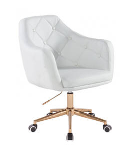 HR831K Scaun Piele Ecologica Alb cu Bază Aurie