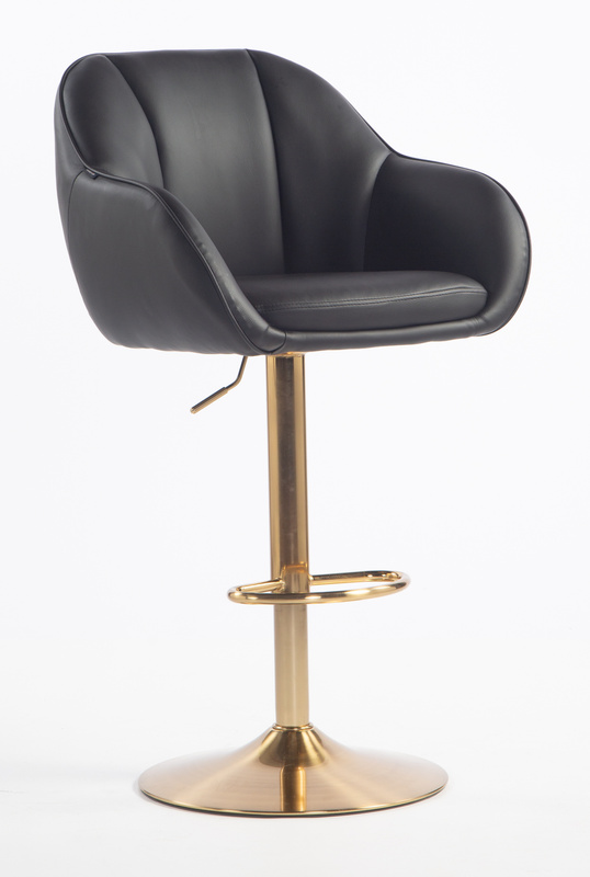 HR2055W Scaun Neagră din Piele Ecologica cu Bază Aurie