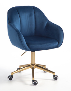 HR2055K Scaun Bleumarin din Catifea cu Bază Aurie